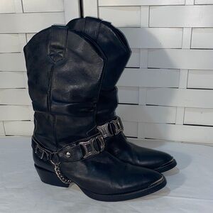 GBX Black Leather Western Slouch Harness Motorcycle Boots Size 8